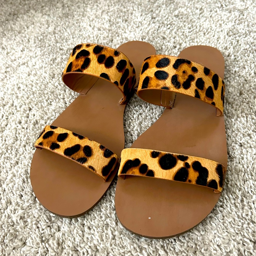 J.Crew Leopard Calf Hair Easy Summer Slide Sandals Size 9 - Picture 2 of 6